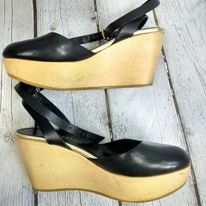 Loeffler Randall leather wooden platform wedge 5.5